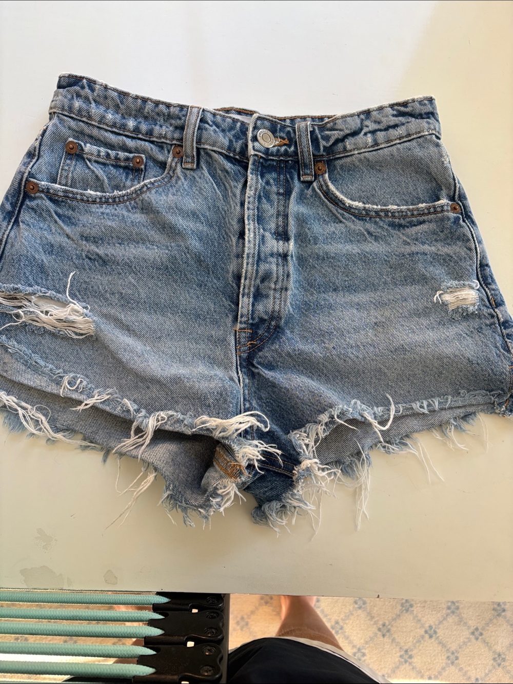 Zara Light Blue Distressed Cutoff Denim Shorts